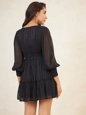 Black Lurex Tiered Mini Dress