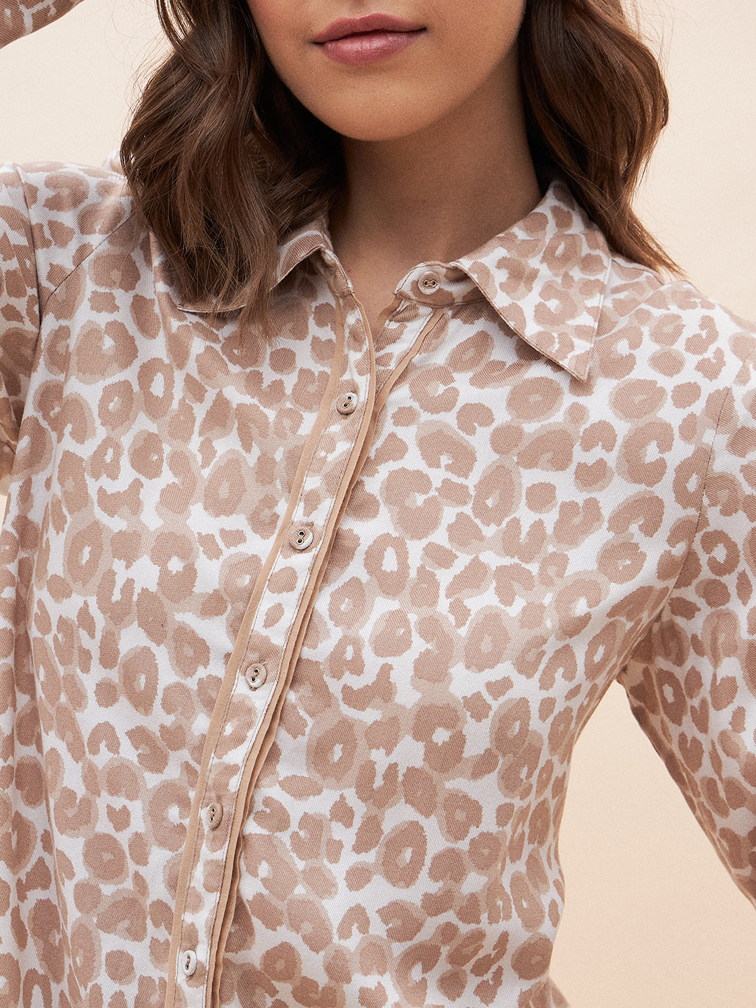 Beige Animal Printed Shirt Co-Ord Set