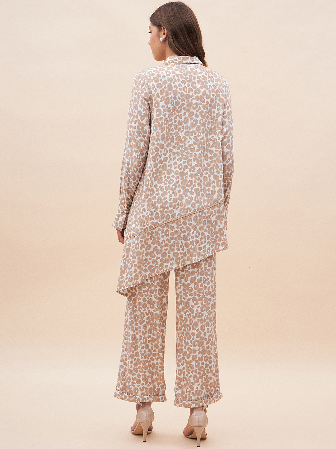 Beige Animal Printed Shirt Co-Ord Set