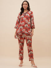 Rust Palm Print Braided Keyhole Detail Coord Set
