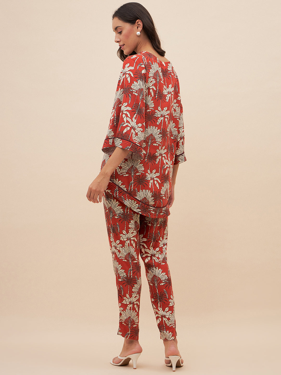 Rust Palm Print Braided Keyhole Detail Coord Set