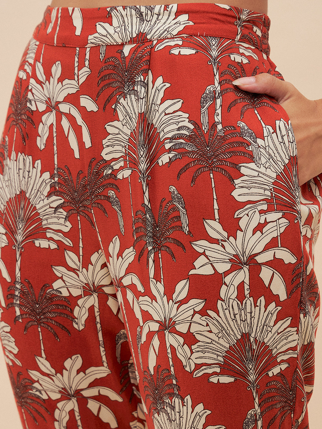 Rust Palm Print Braided Keyhole Detail Coord Set