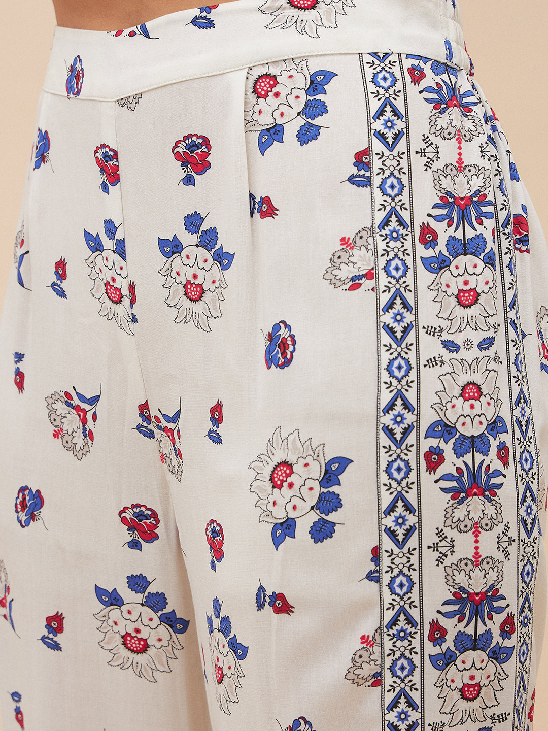 Off White Border Print Shirt Co-Ord Set