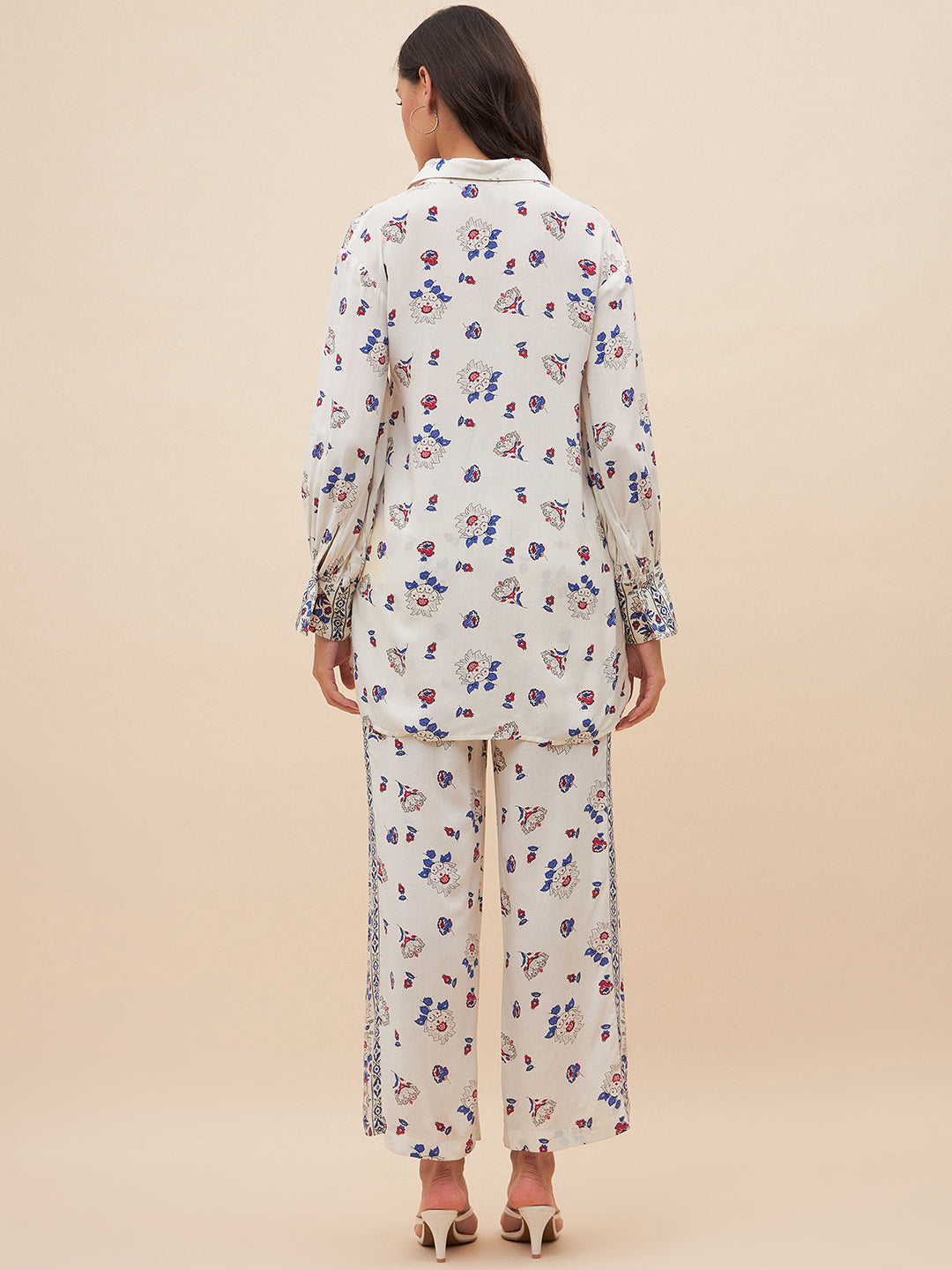 Off White Border Print Shirt Co-Ord Set