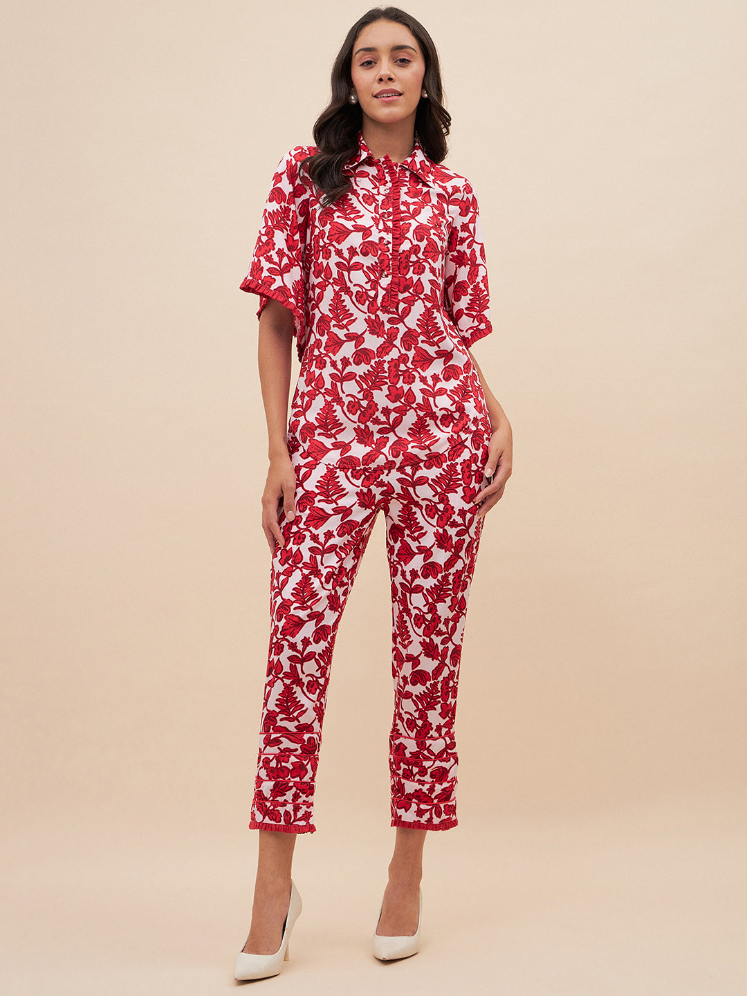 Red Floral Print Coord Set