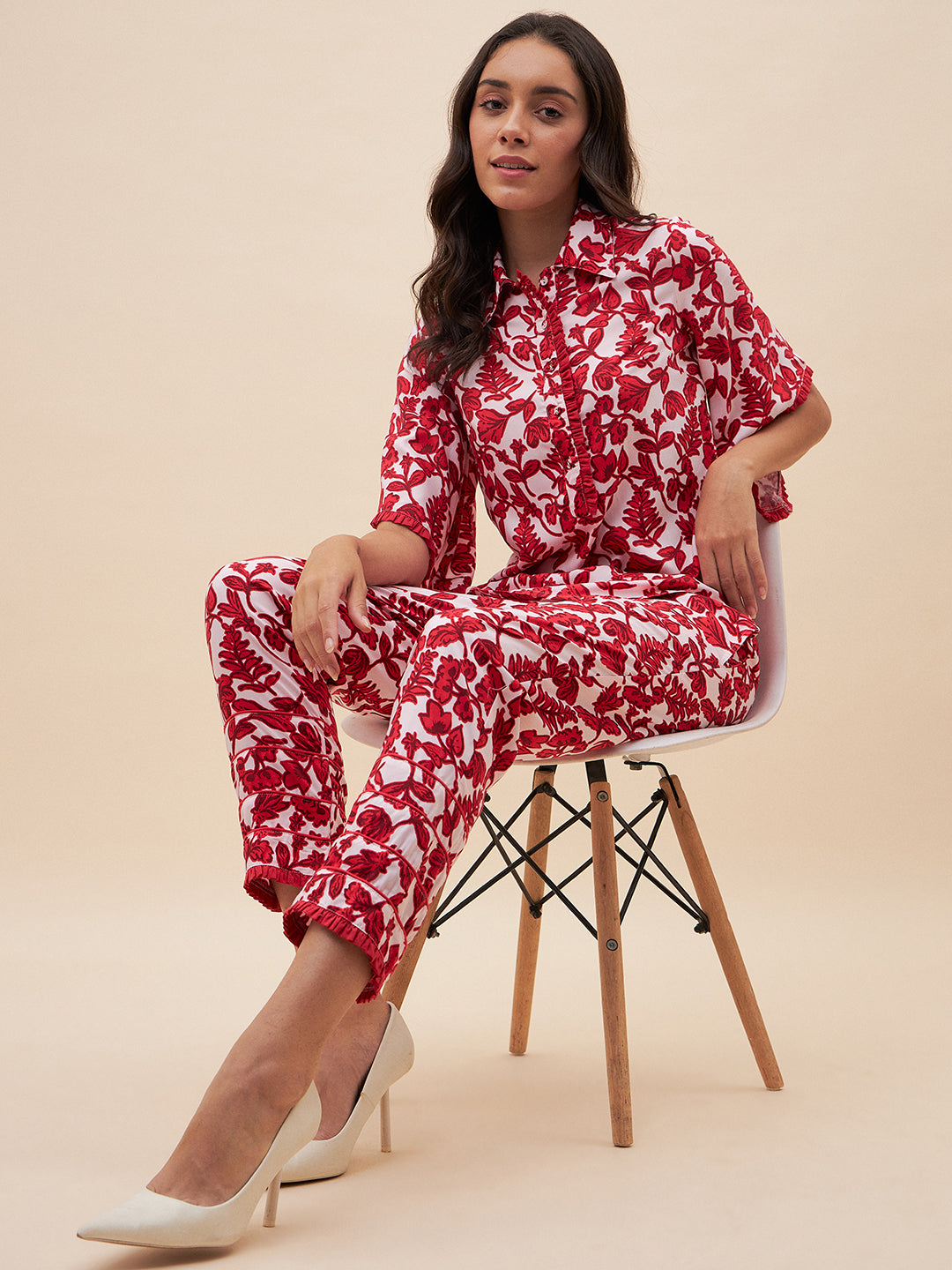 Red Floral Print Coord Set