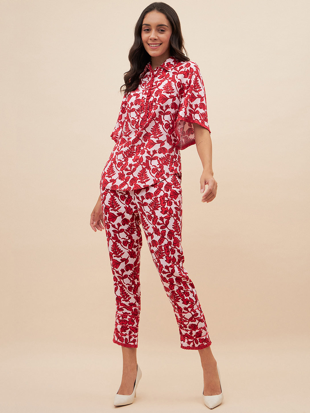 Red Floral Print Coord Set