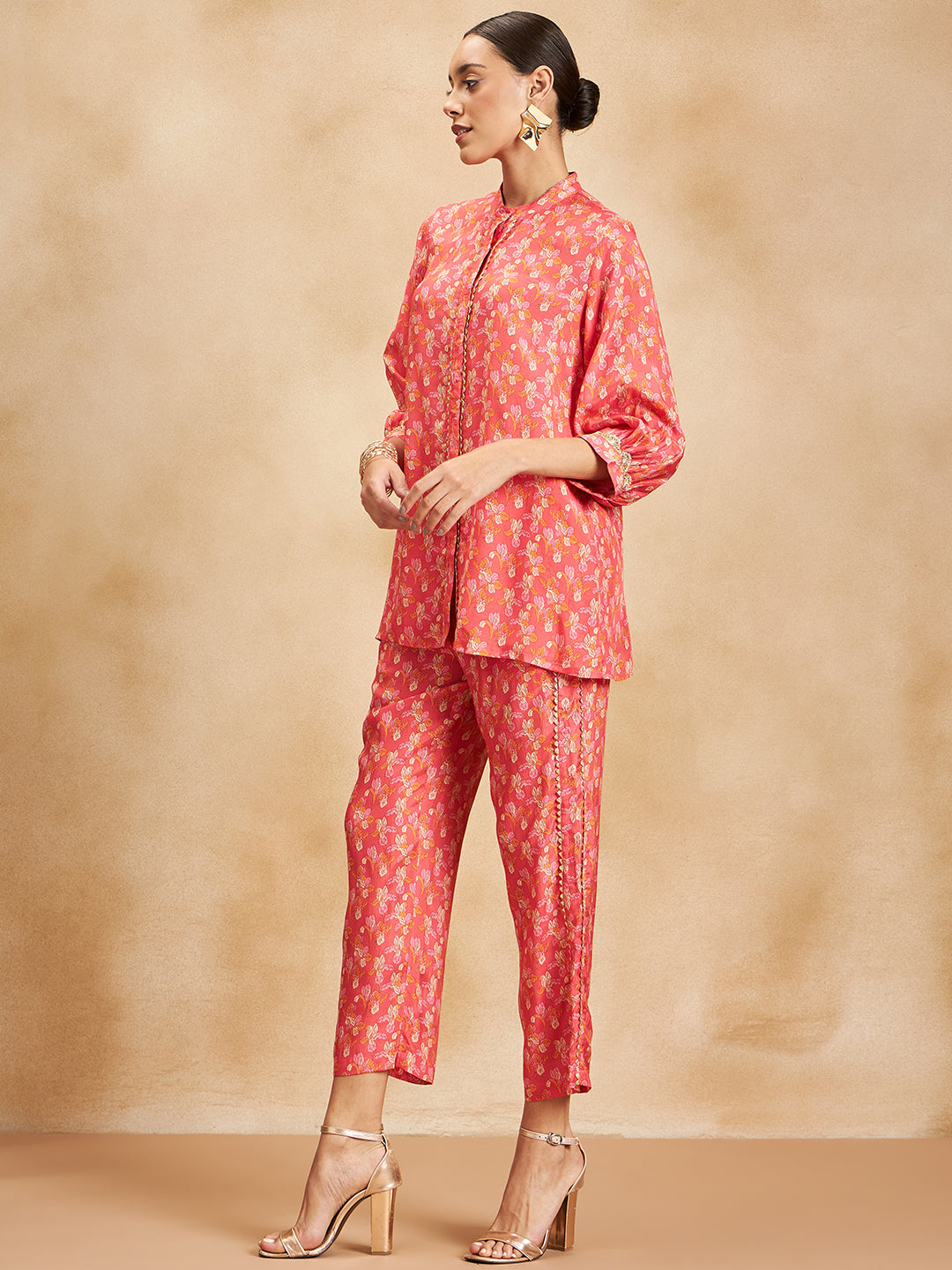 Pink Floral Lace Detail Co-Ord Set