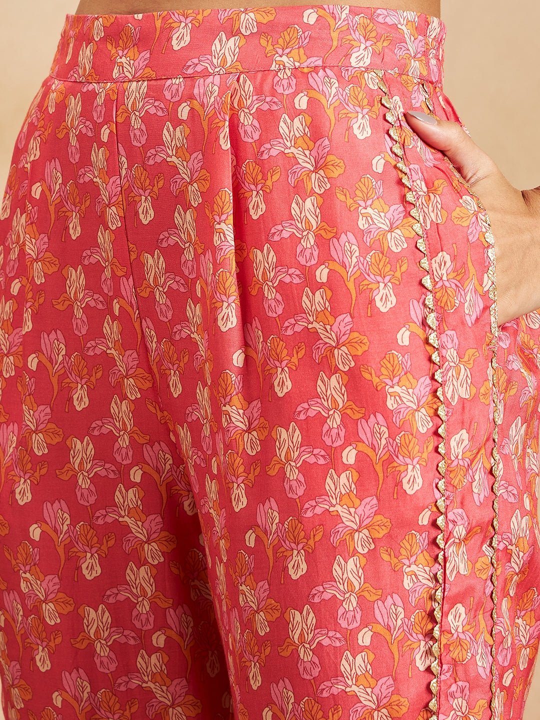 Pink Floral Lace Detail Co-Ord Set