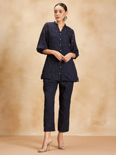 Navy Jacquard Lurex Beaded Button Detail Coord Set