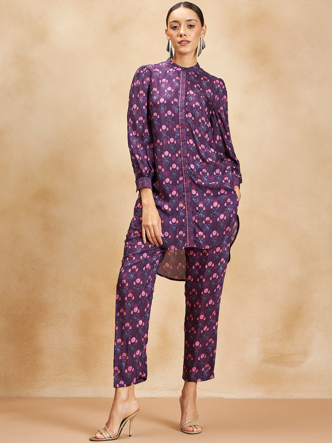 Purple Booti Print Beaded Co-Ord Set