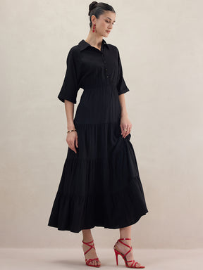Black Kimono Sleeve Tiered Maxi Dress