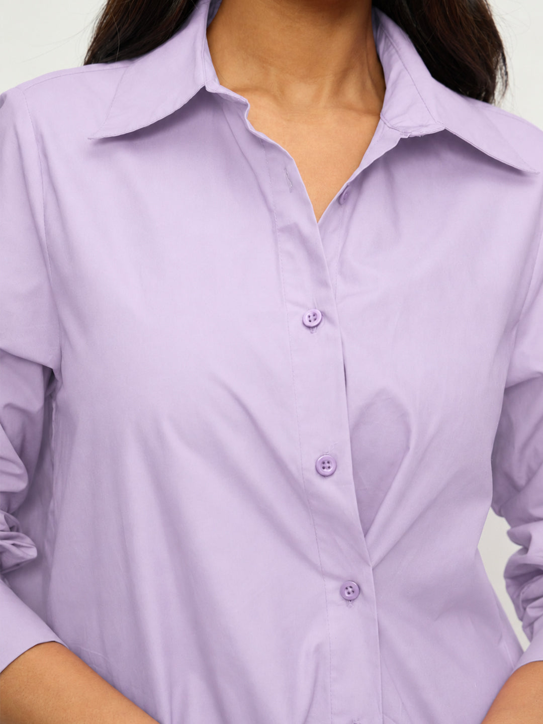 CrispCotton Lilac Asymmetrical Shirt Midi Dress