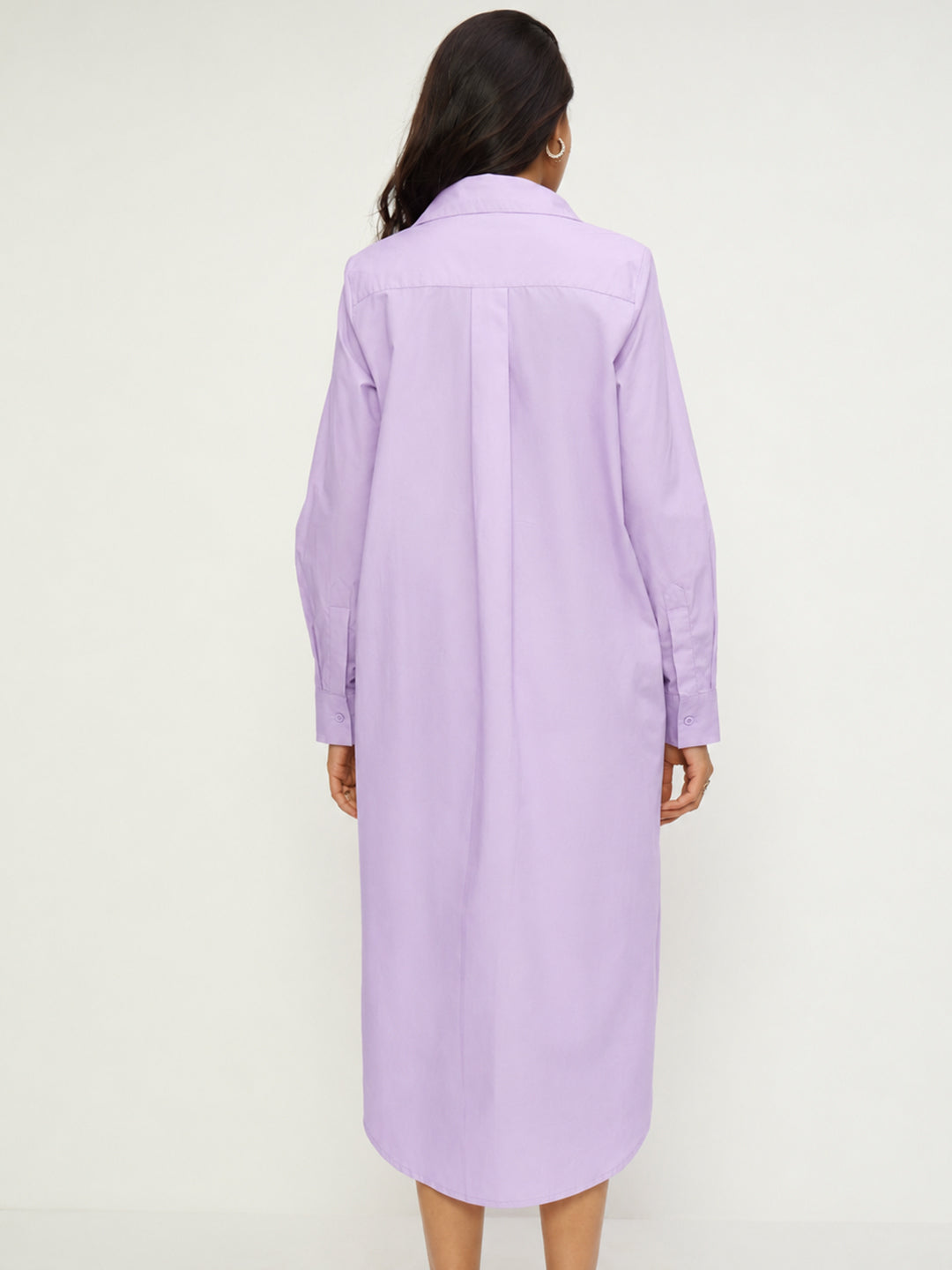 CrispCotton Lilac Asymmetrical Shirt Midi Dress