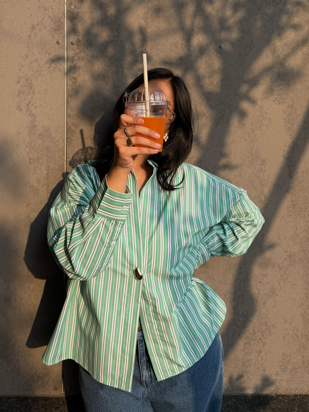 Green Multi Stripe Single Button Shirt