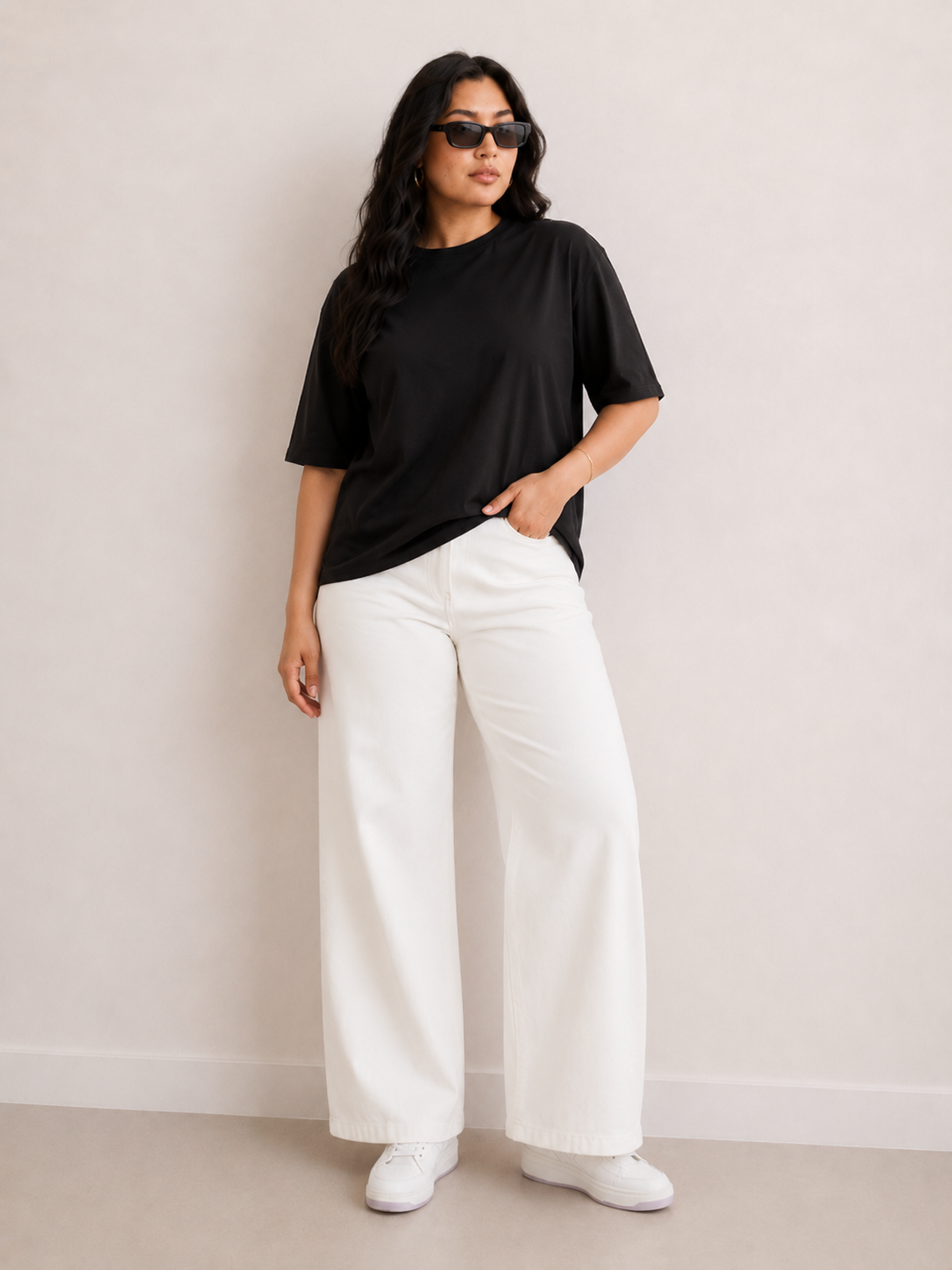 TrueStretch Black Oversize Cotton T-Shirt
