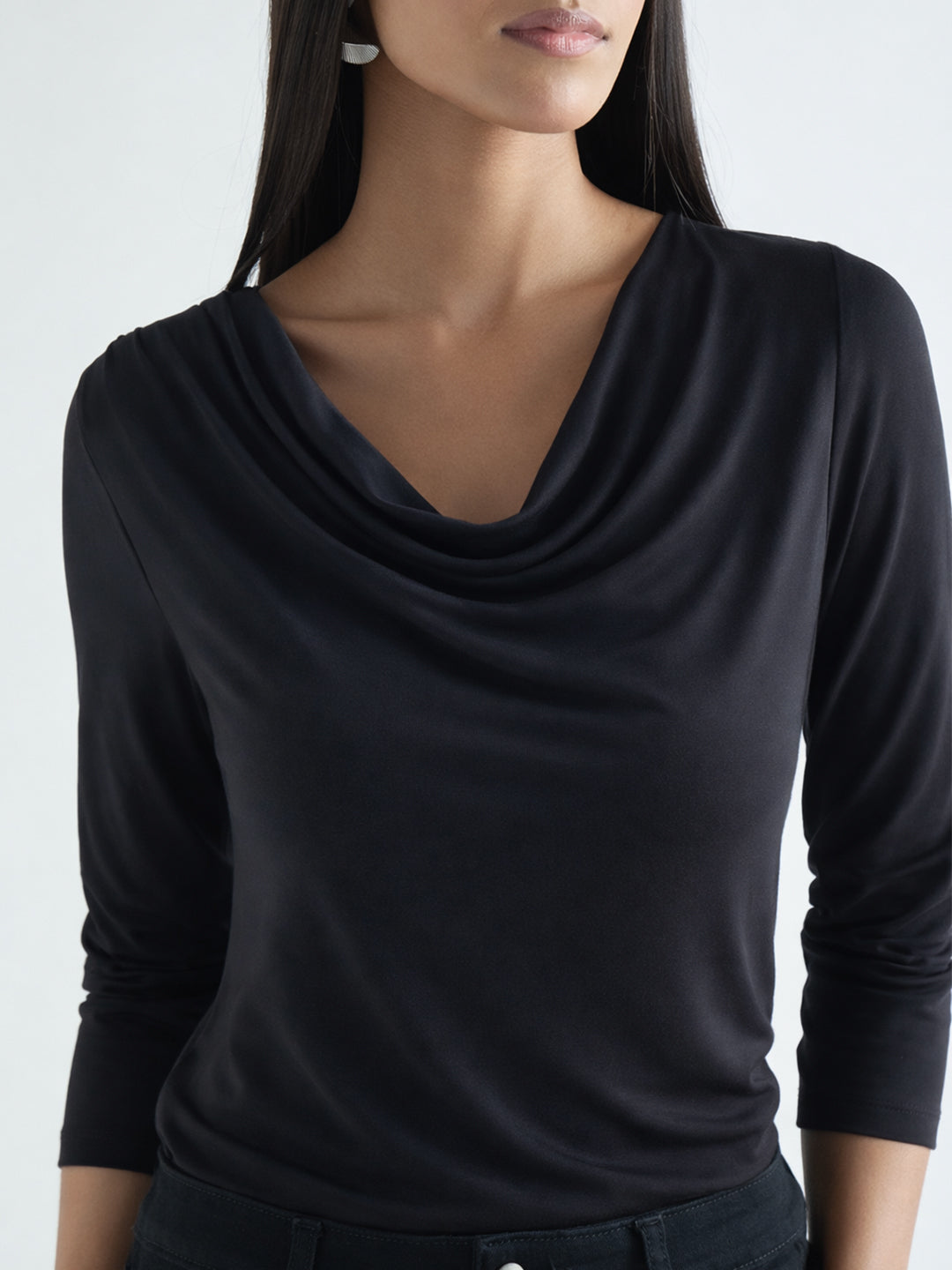 Bamboo Black Cowl Neck Bodysuit