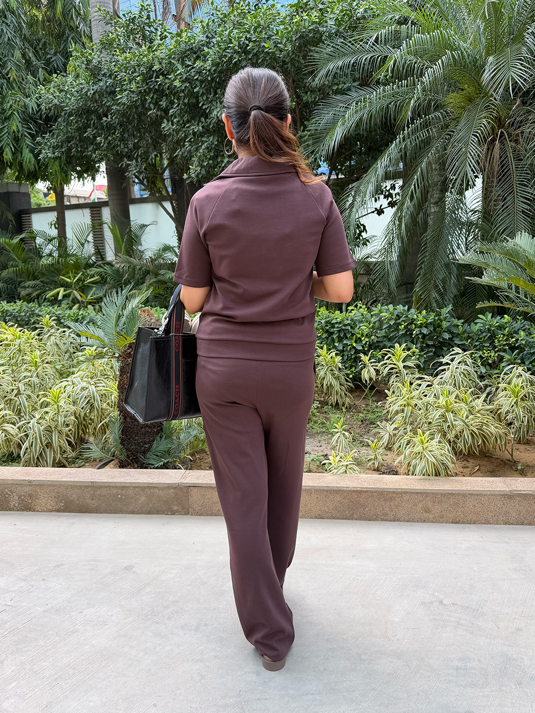 Coffee Brown Tonal Zip Knit Co-Ord