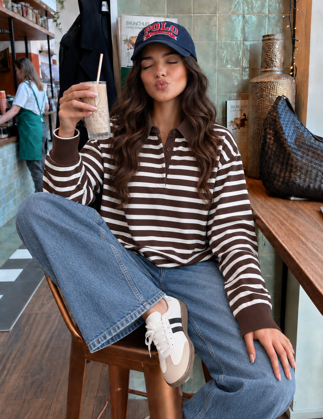 Brown Stripe Collared T-Shirt