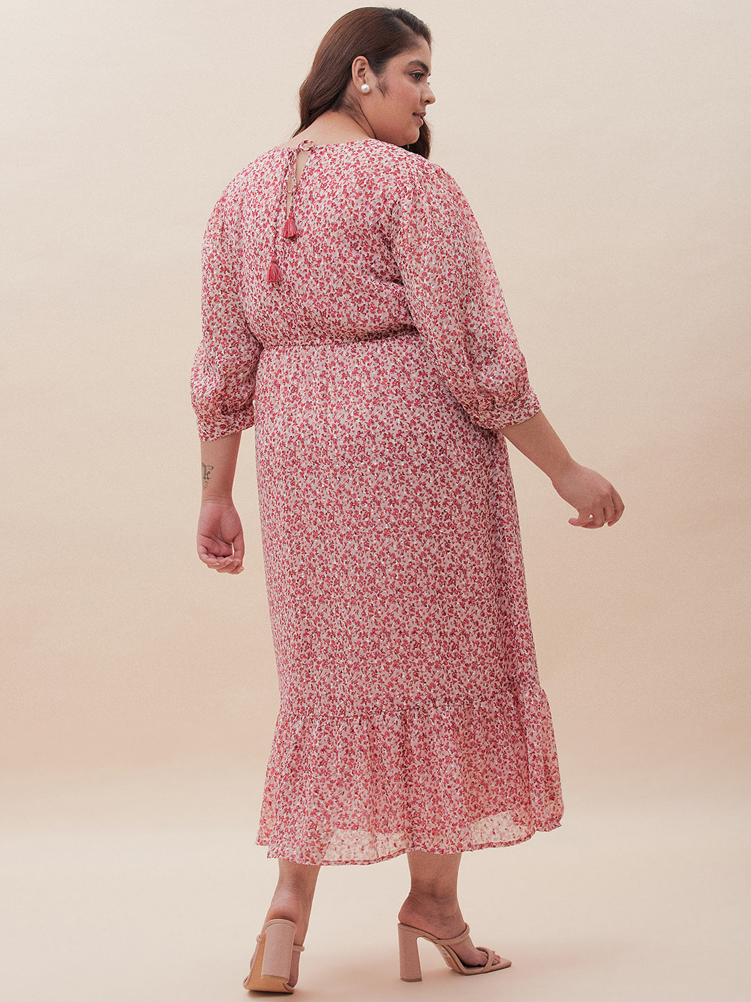 Red Floral Dobby Tiered Maxi Dress