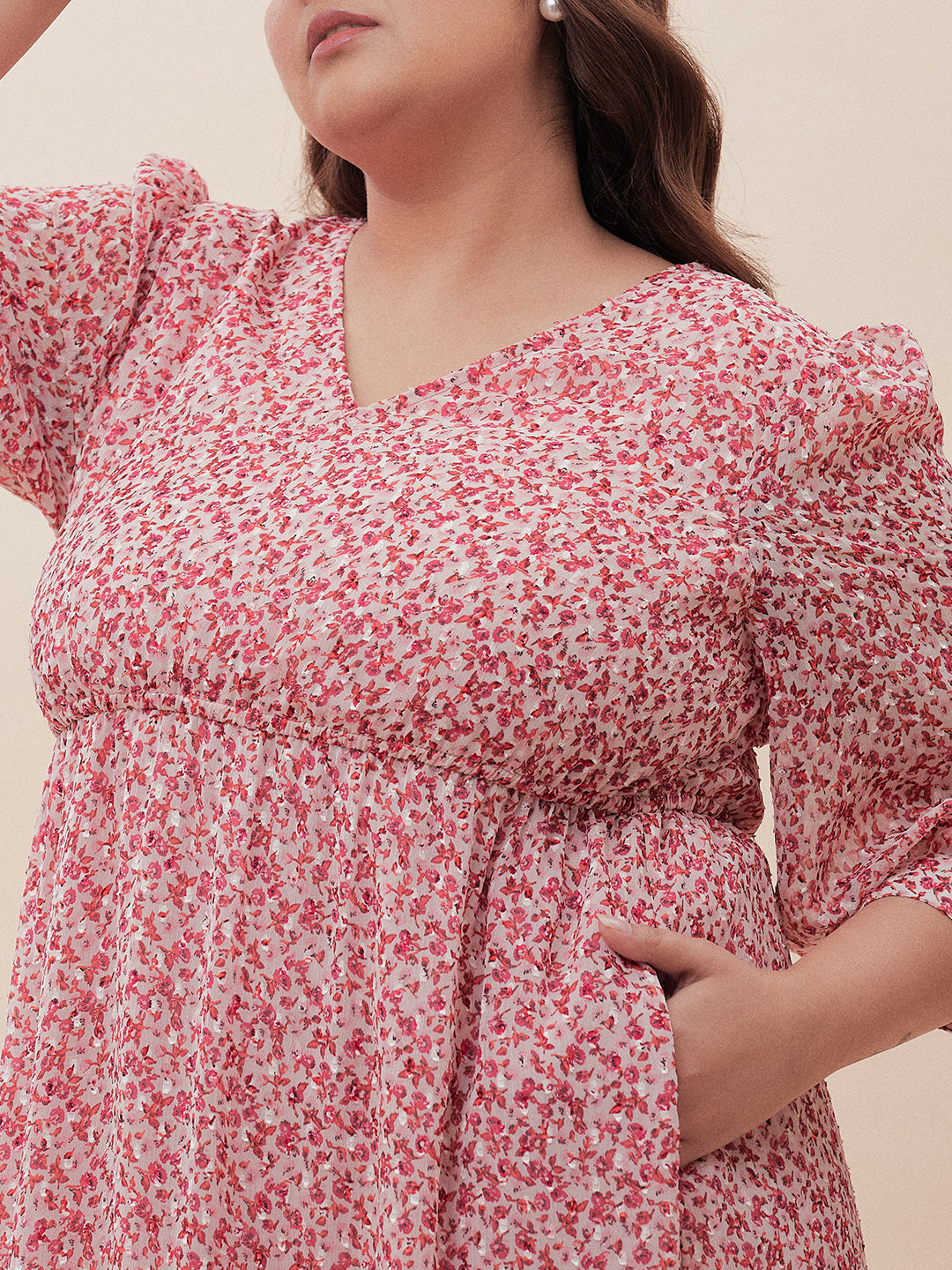 Red Floral Dobby Tiered Maxi Dress