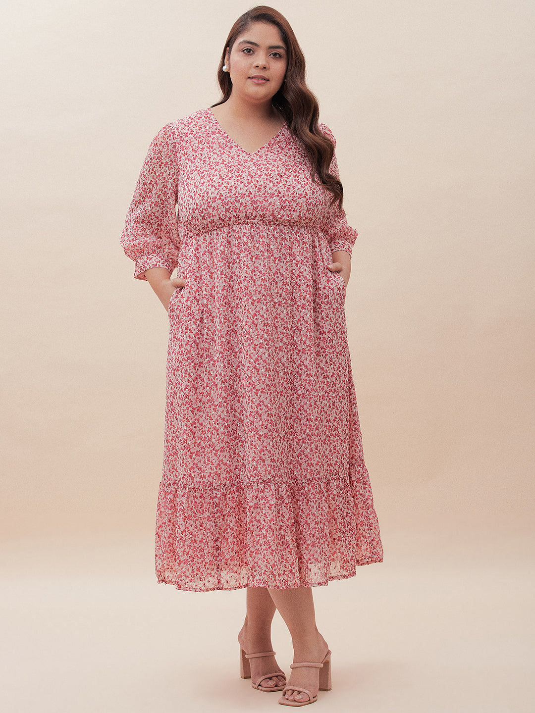 Red Floral Dobby Tiered Maxi Dress