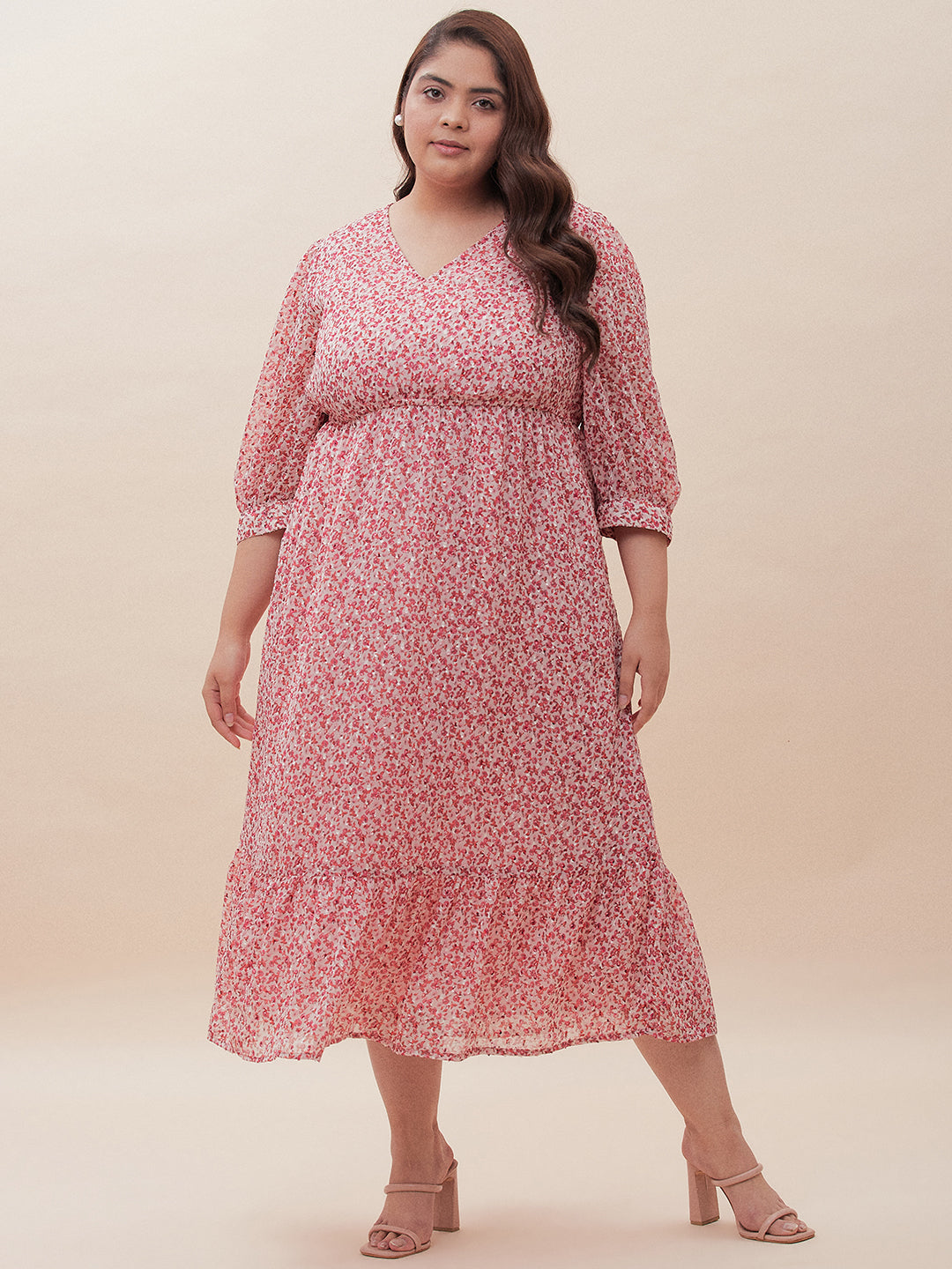 Red Floral Dobby Tiered Maxi Dress