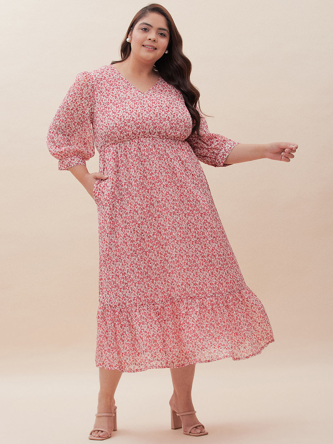 Red Floral Dobby Tiered Maxi Dress