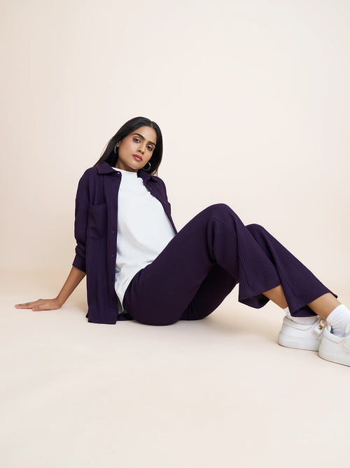 Deep Purple Waffle Knit Straight Pants