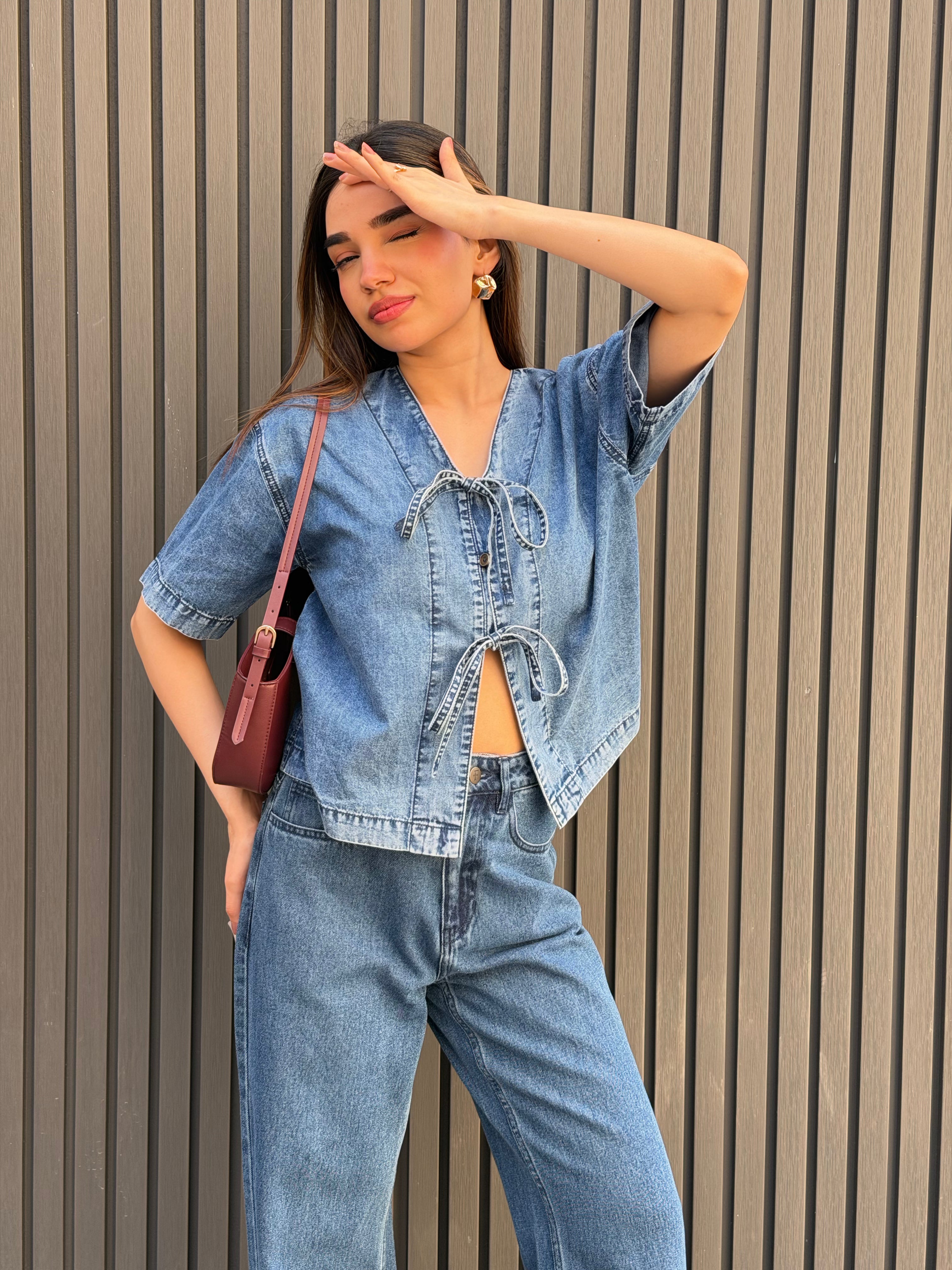 DenimLite Acid Blue Front Tie-Up Top