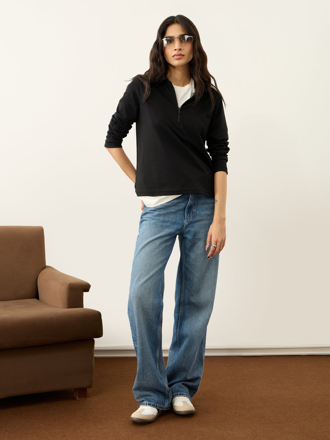Black Half Zip-Up T-Shirt