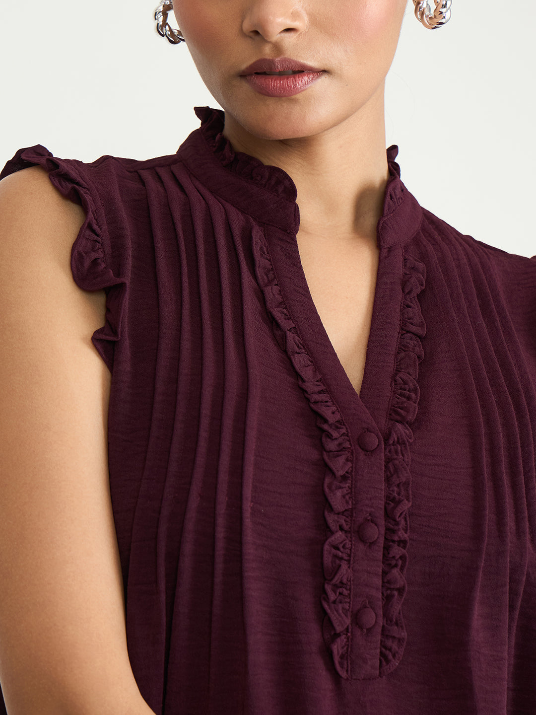 Wine Pintuck Detail Top