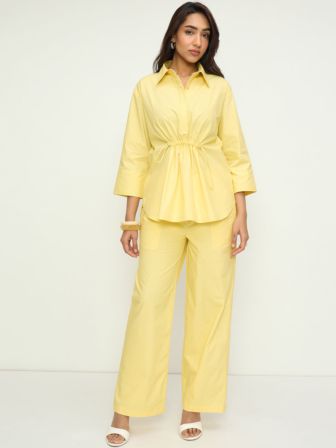 CrispCotton Butter Yellow Shirt Co-ord Set