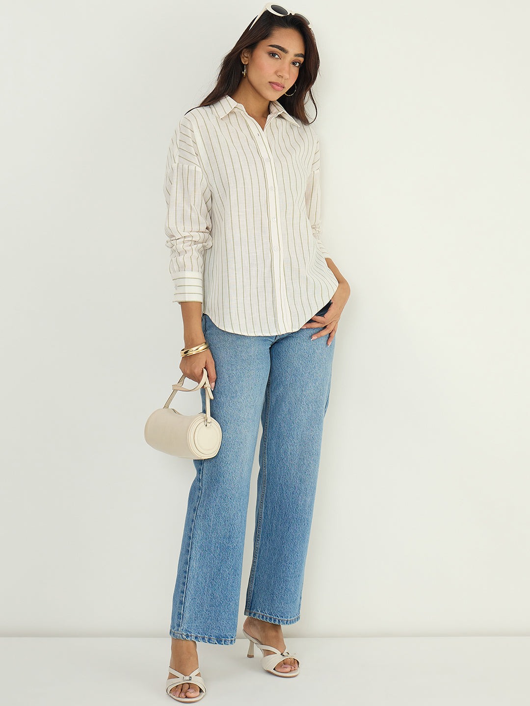 Off-White Stripe Cotton Linen Shirt