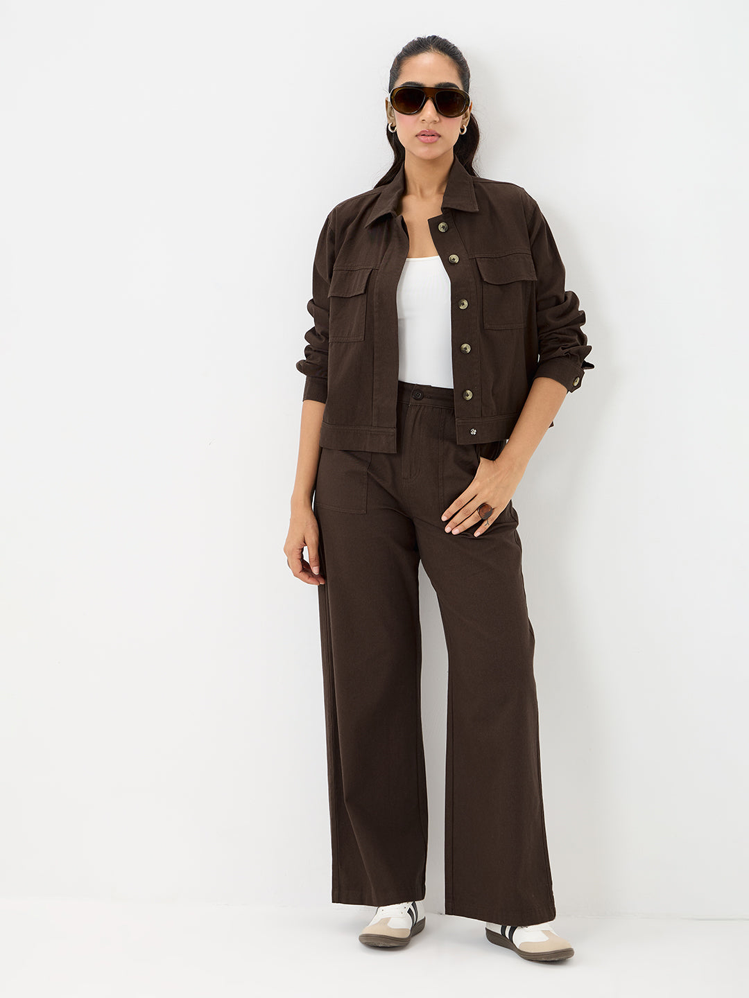 Coffee Brown Twill Crop Jacket