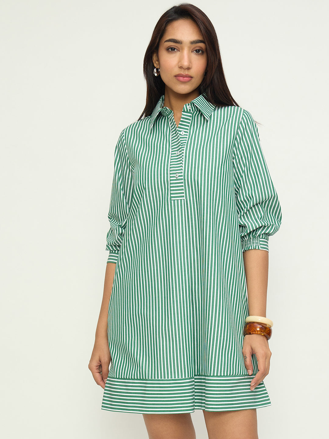 Green Stripe A-Line Mini Dress