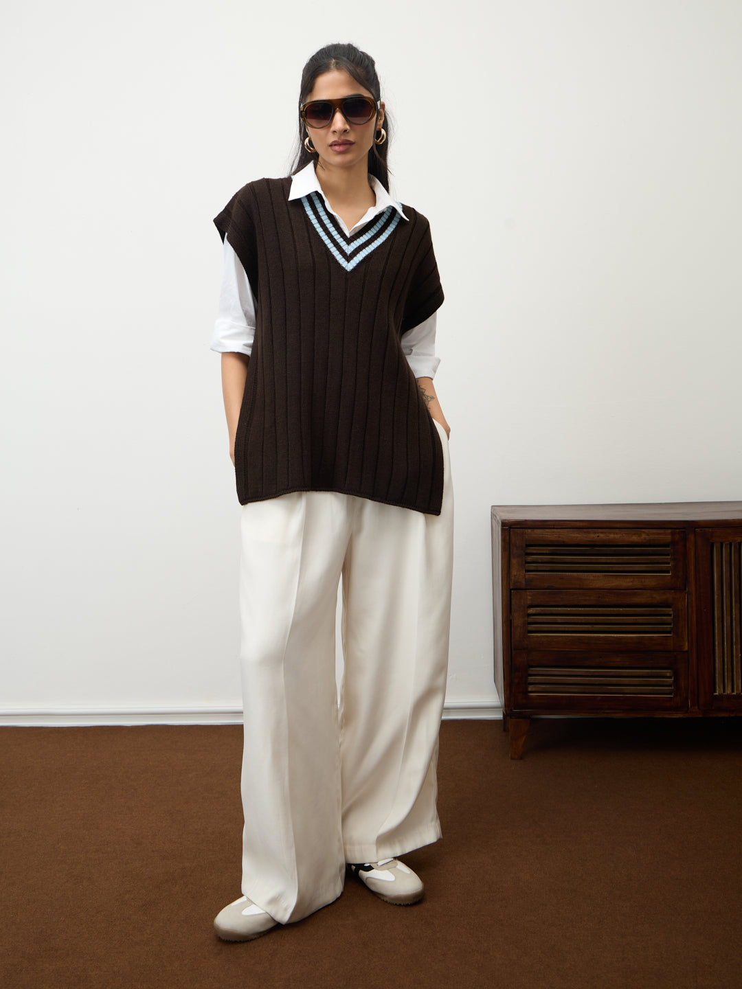 Coffee Brown Colorblock Sweater Vest