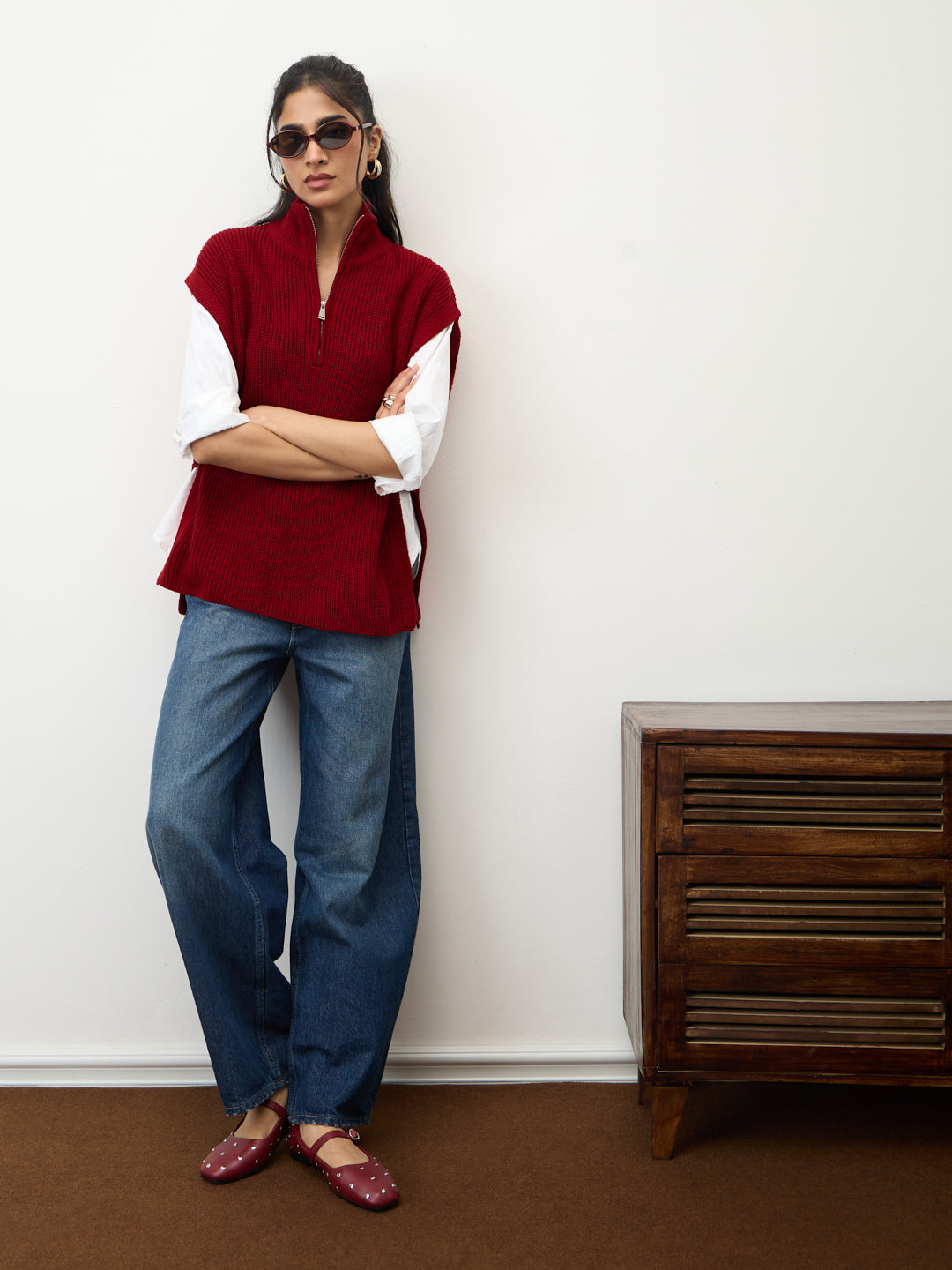 Deep Red Zipper Sweater Vest