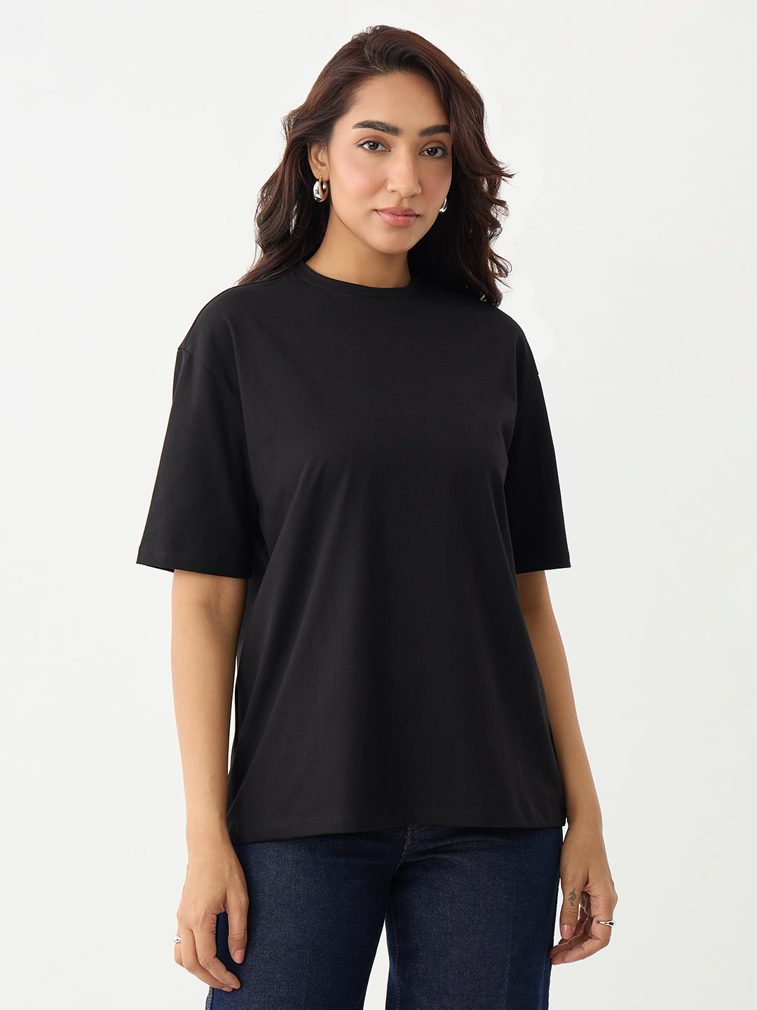 Black Oversize Cotton Knit T-Shirt