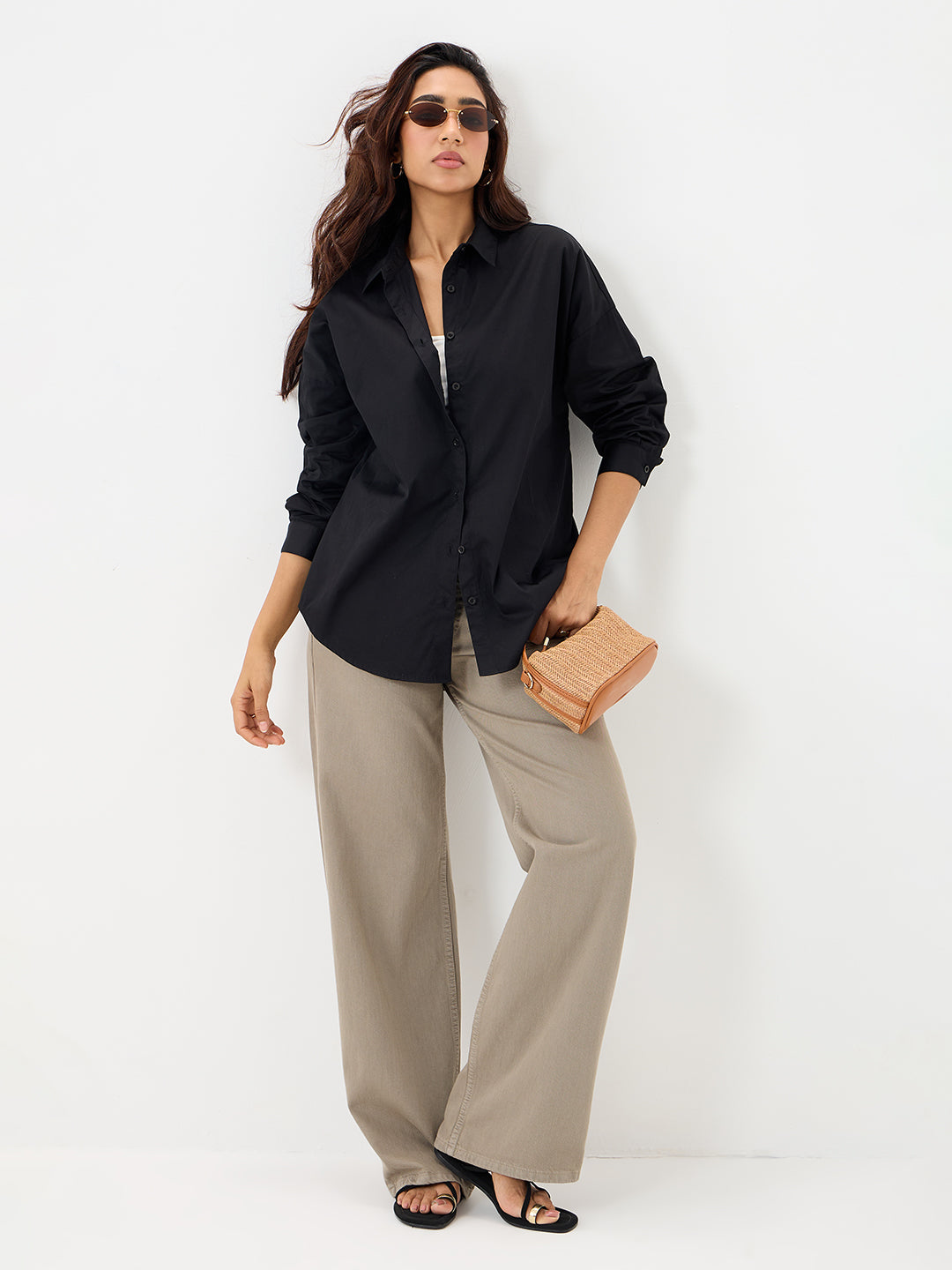 Black Cotton Oversized Shirt