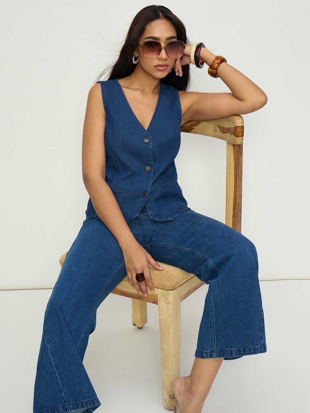 DenimClassic Navy Flared High-Rise Jeans