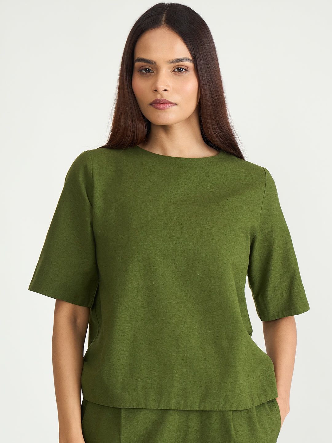 Olive Cotton Linen Easy Fit Top