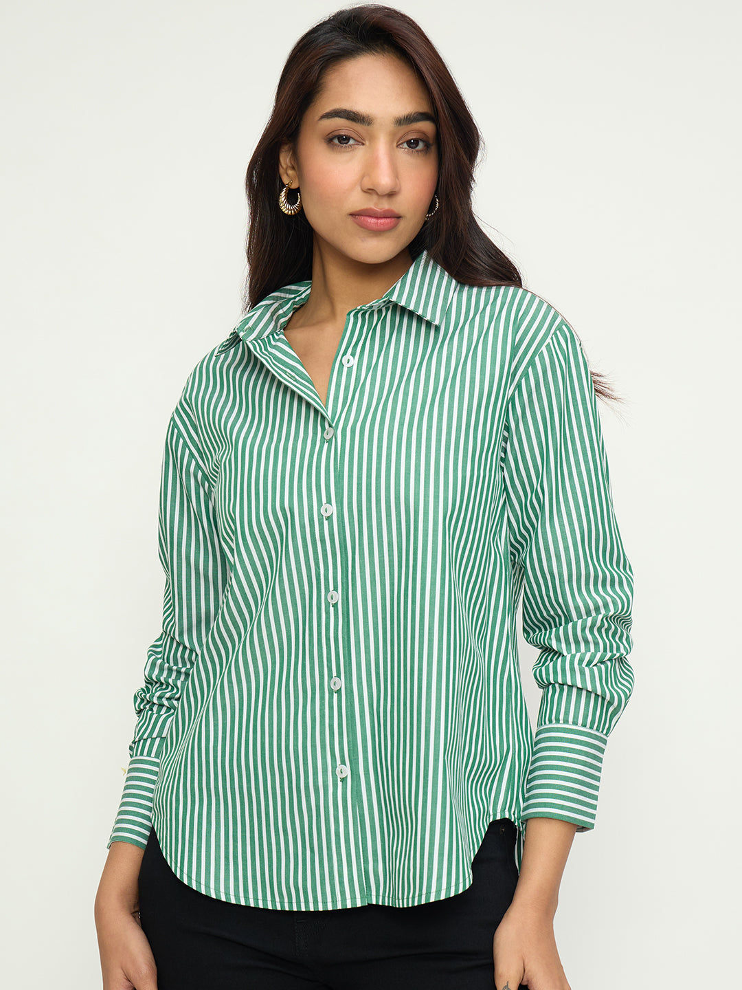 Green Stripe Back Tie-Up Detail Shirt