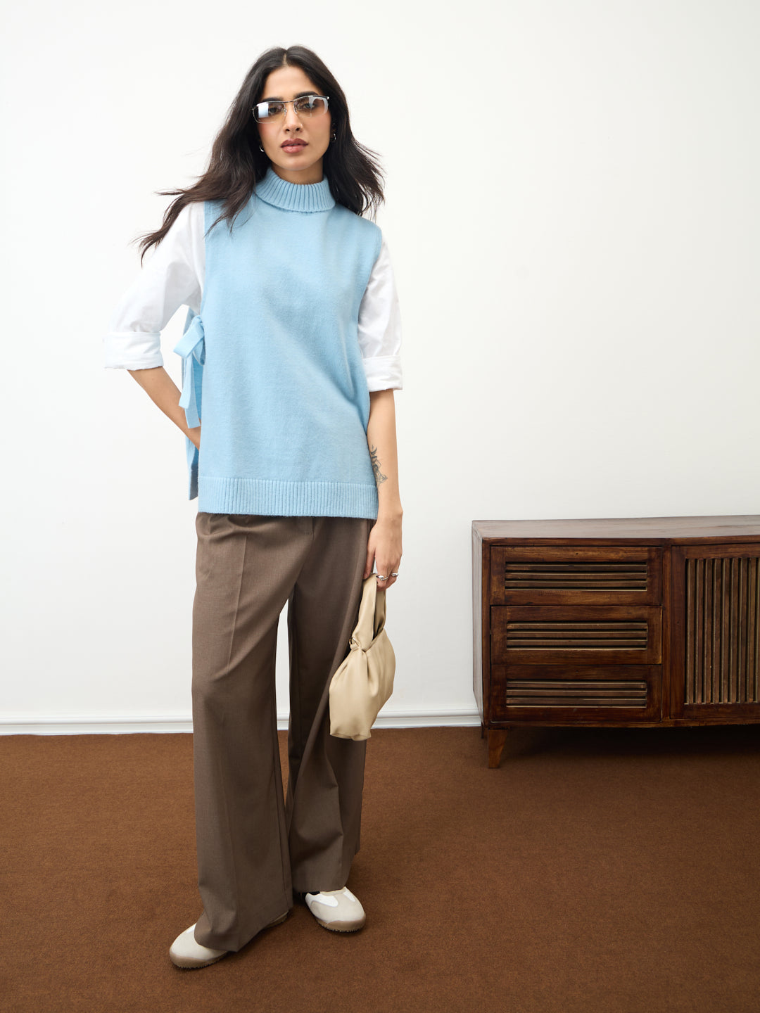 Light Blue Side Tie-Up Sweater Vest