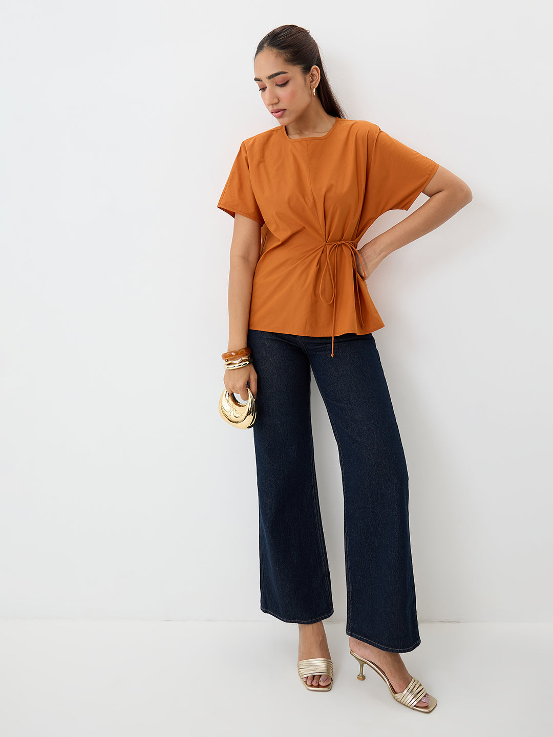 PaperLite Poplin Rust Side Tie-Up Top