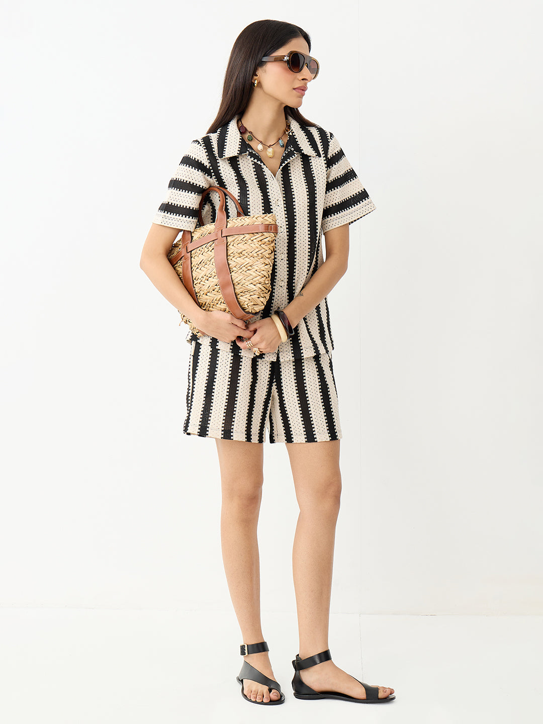 Black Stripe Crochet Co-Ord Set