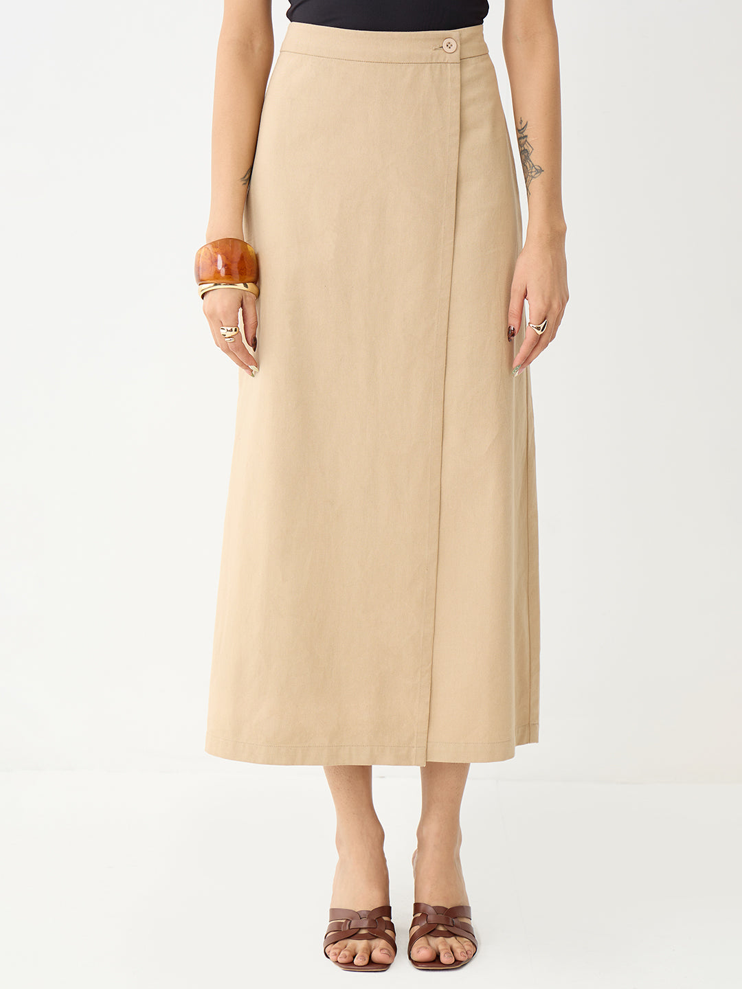 Beige Wrap Maxi Skirt