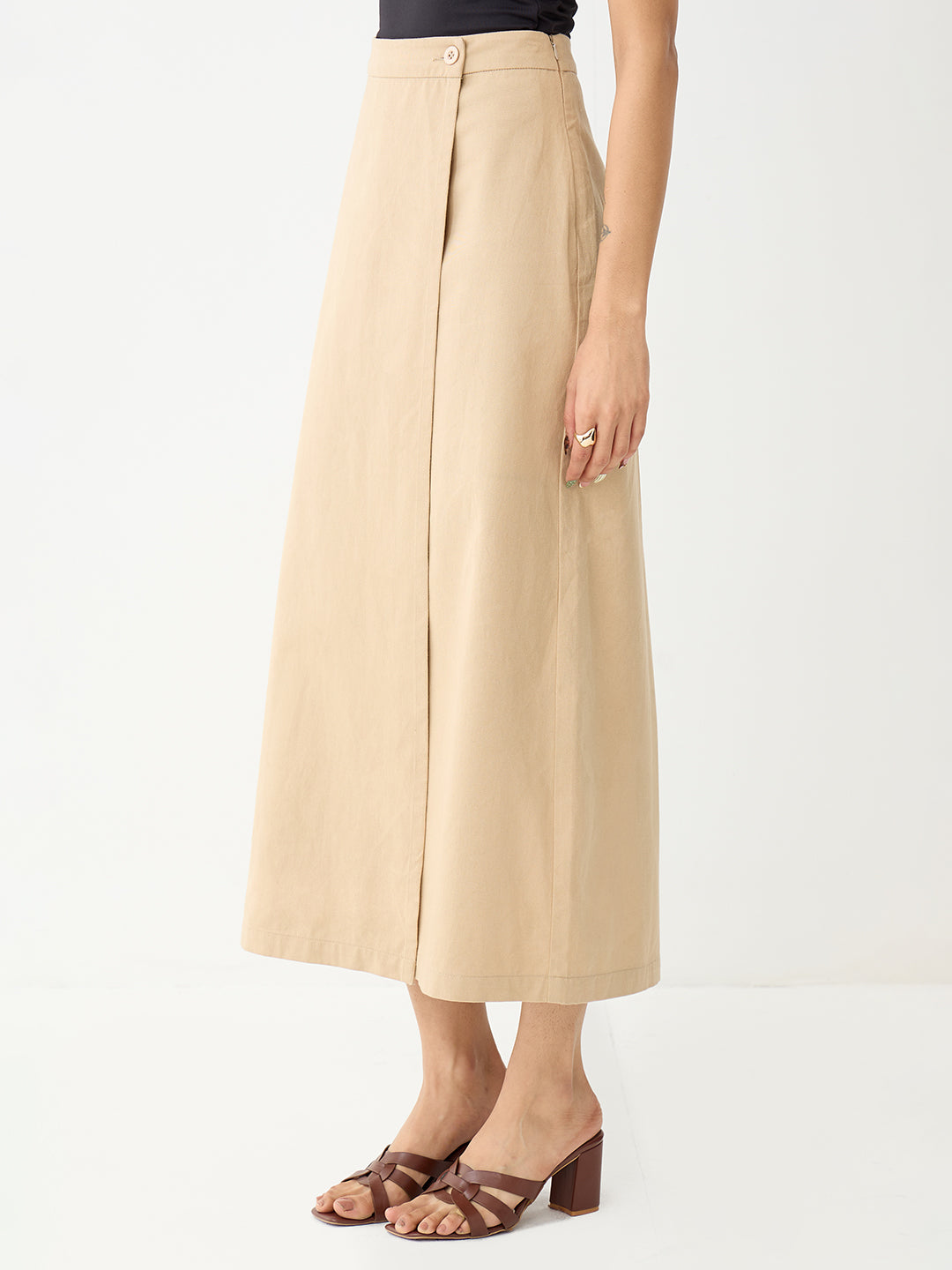 Beige Wrap Maxi Skirt
