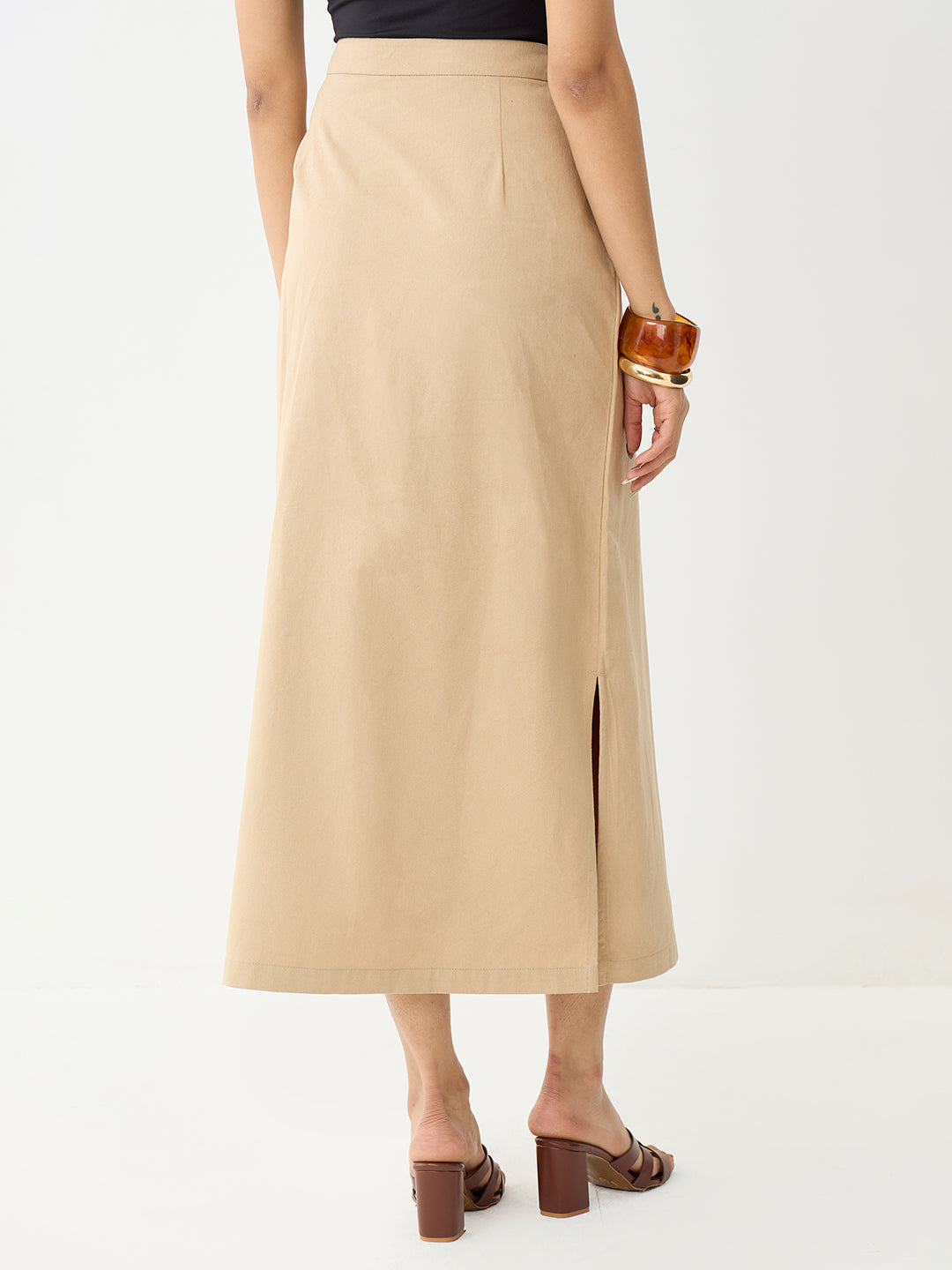 Beige Wrap Maxi Skirt