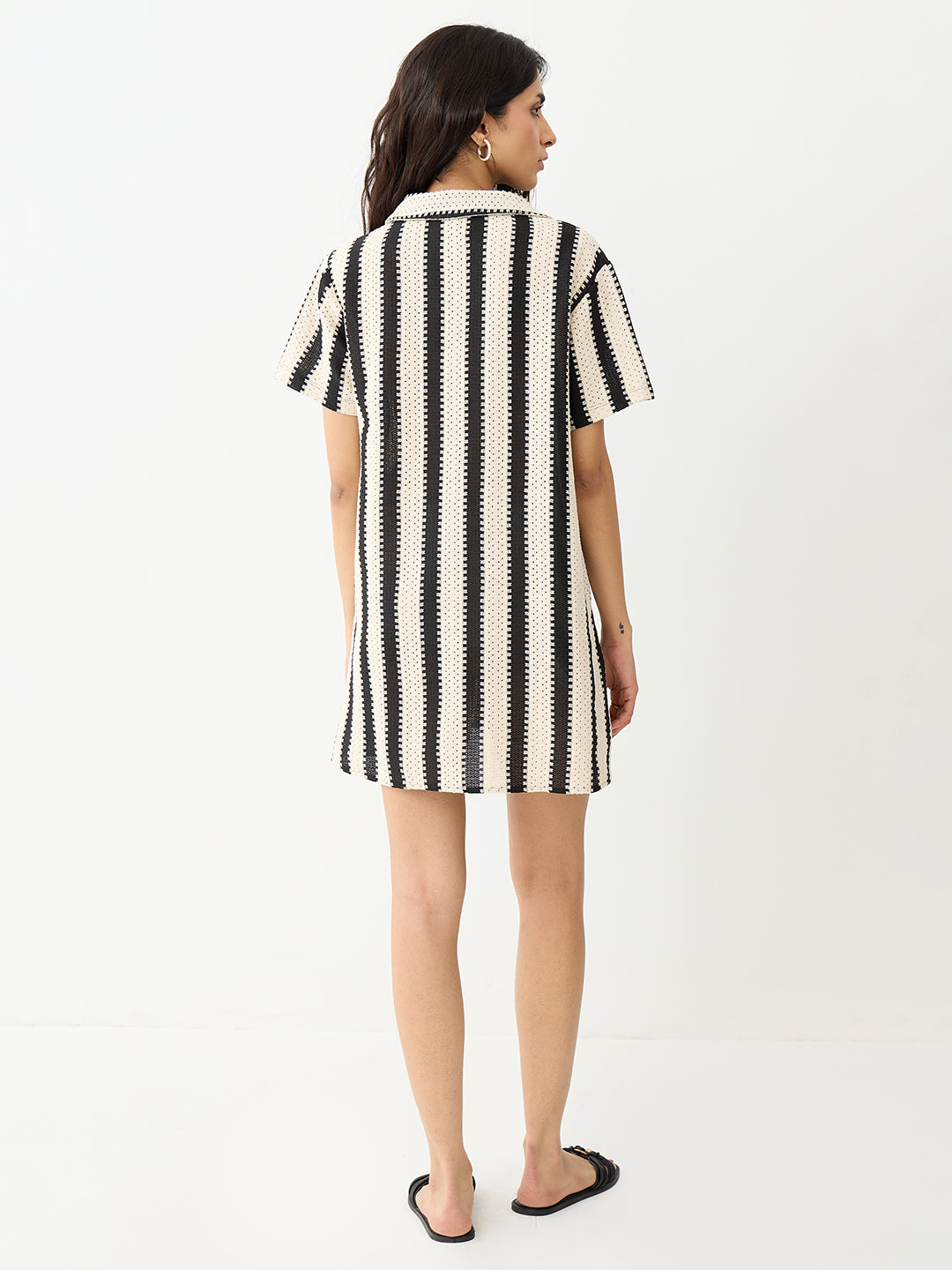 Black Stripe Crochet Mini Dress